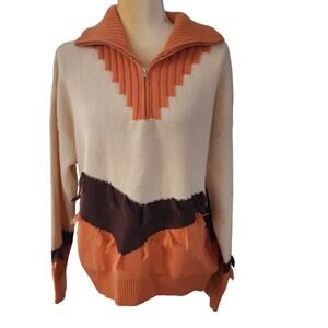 Cider Cream Orange Brown Pullover Wide Collar Fridge Wool Blend Sweater XL